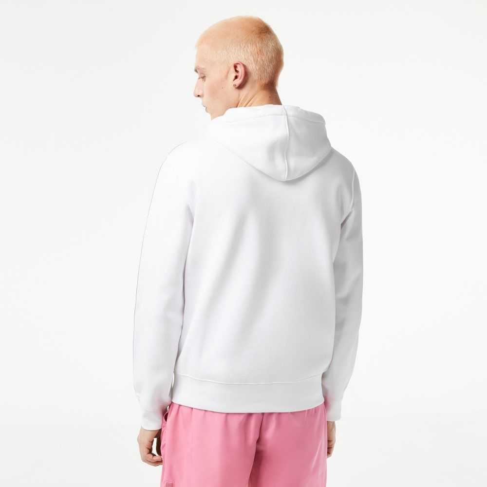 Lacoste Klasik Fit Zipped Hoodie with Brand Stripes Beyaz | FR3758164