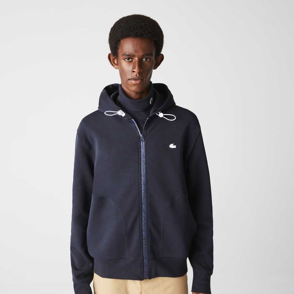 Lacoste Kukuletalı Pamuklu Blend Lettered Zip Lacivert Mavi | VU7195604