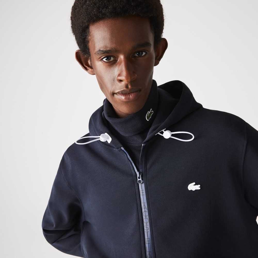 Lacoste Kukuletalı Pamuklu Blend Lettered Zip Lacivert Mavi | VU7195604