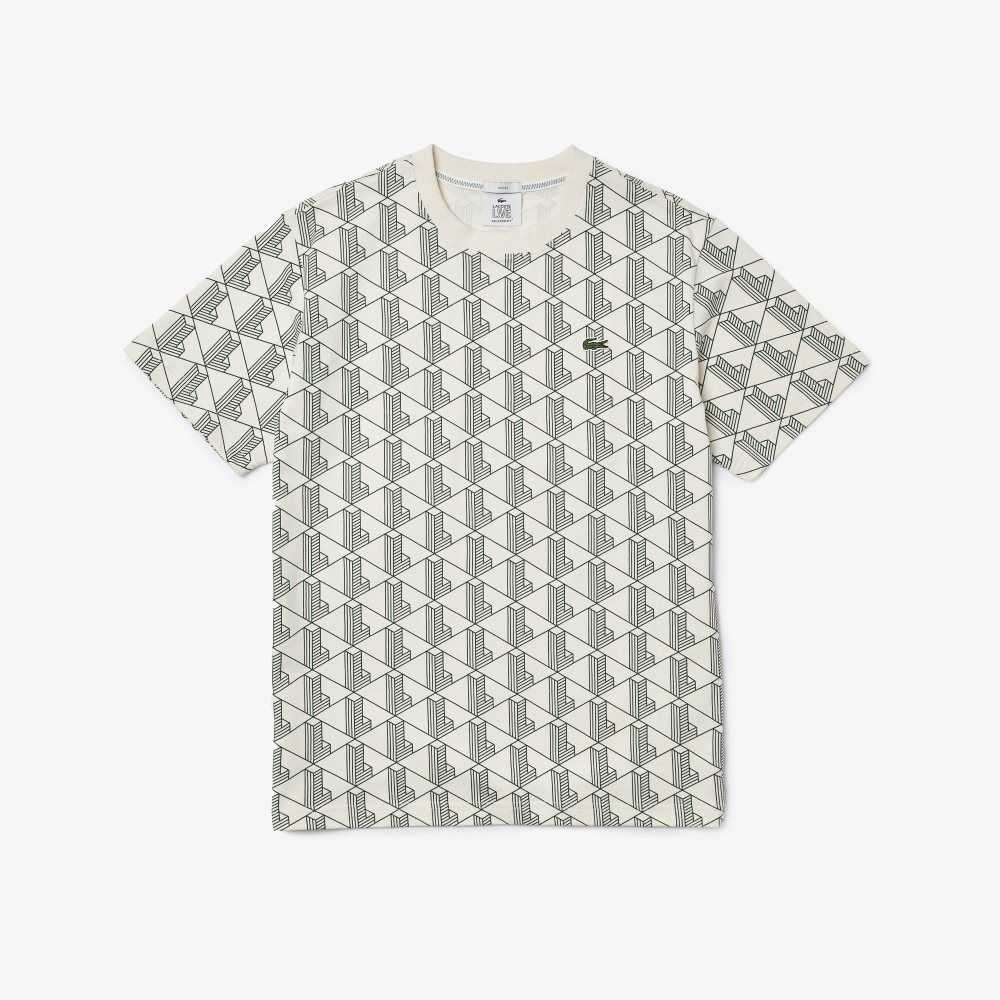 Lacoste LIVE Monogram Print Pamuklu Beyaz Yeşil | PD7503648