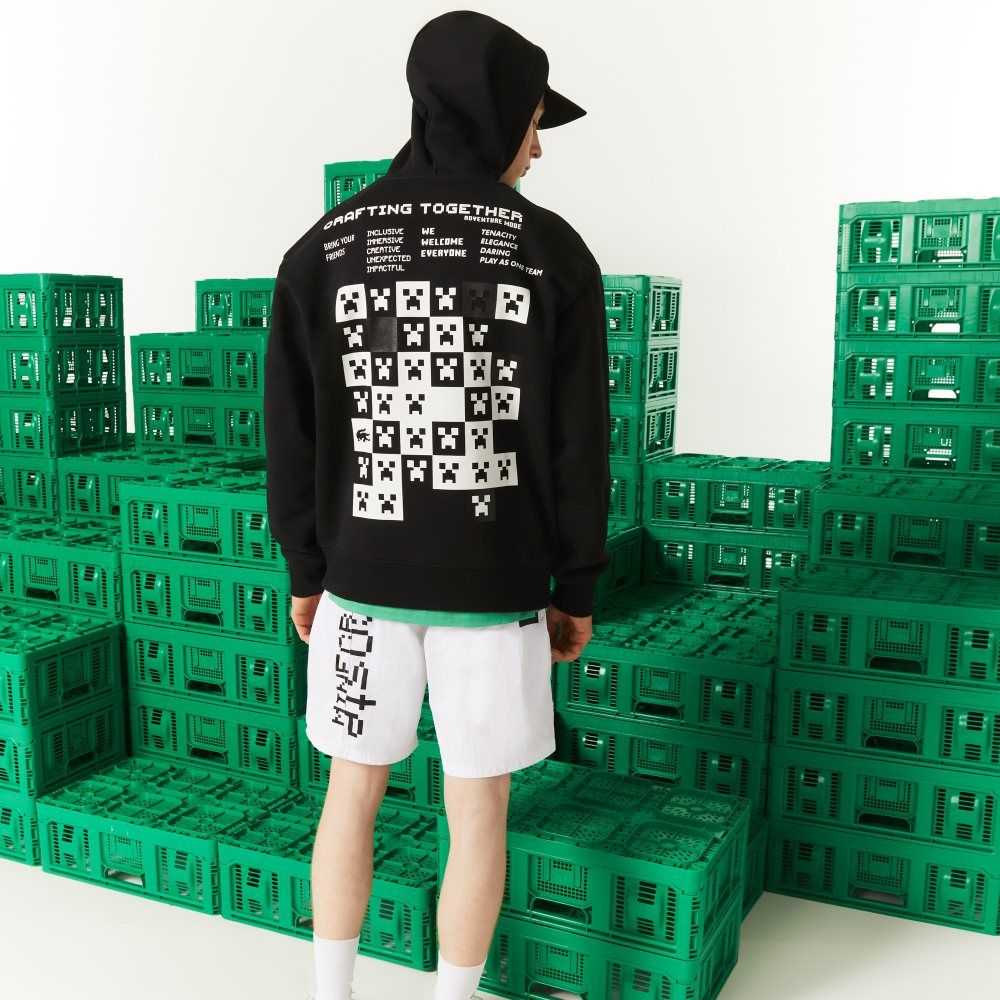 Lacoste LIVE x Minecraft Loose Fit Fleece Hoodie Siyah | OP9052348