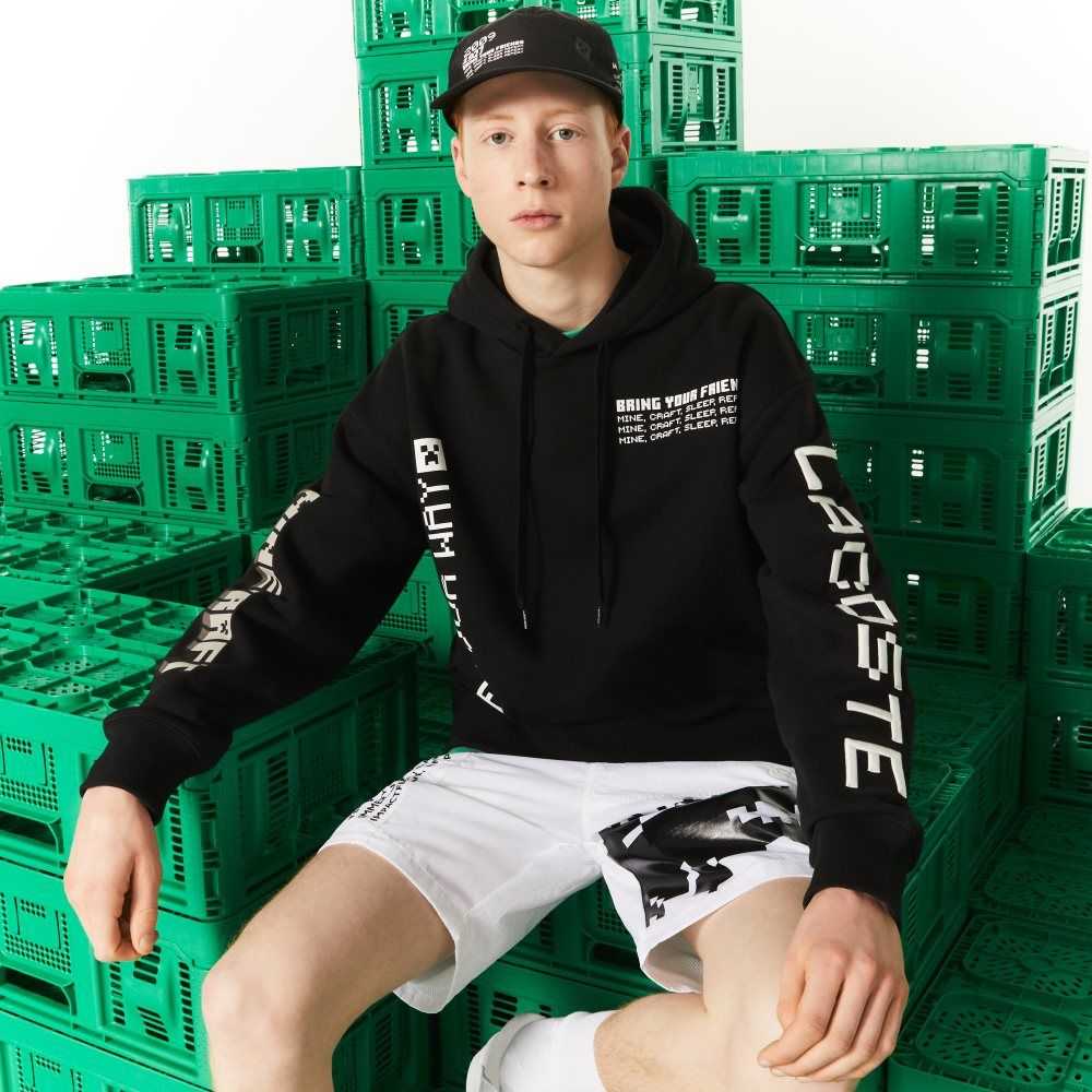 Lacoste LIVE x Minecraft Loose Fit Fleece Hoodie Siyah | OP9052348