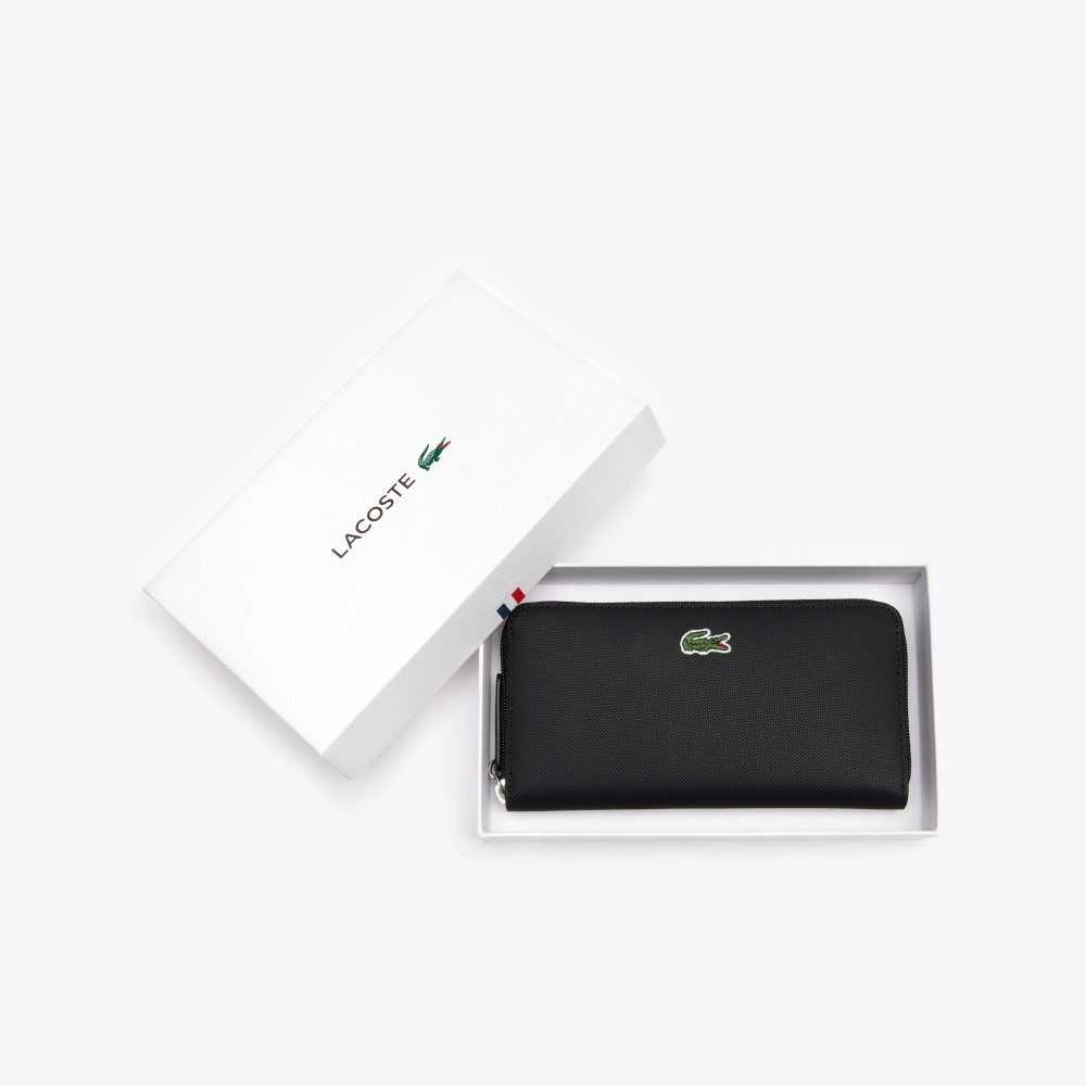 Lacoste L.12.12 Concept Petit Pique 12 Card Zip Wallet Siyah | FZ6578940