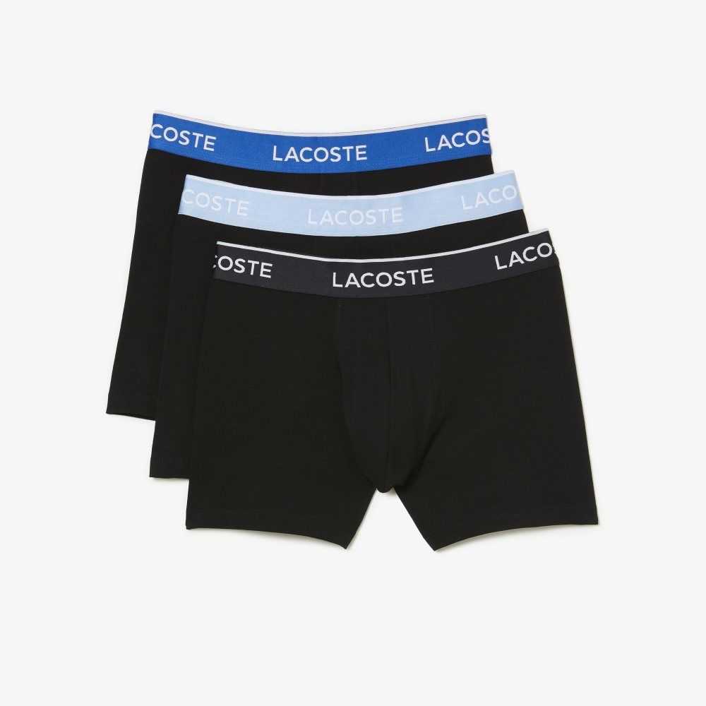 Lacoste Long Pamuklu Boksör Brief 3-Pack Siyah Mavi Koyu Gri | LK8672534