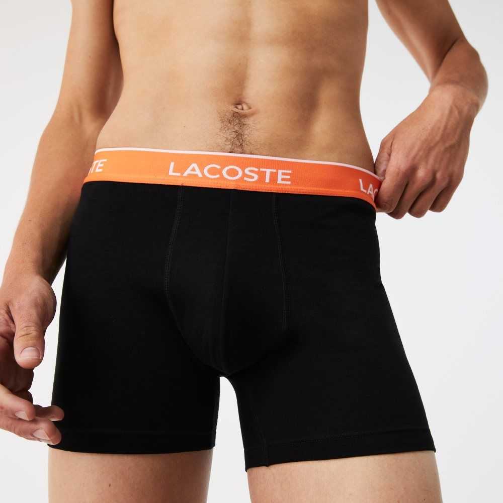 Lacoste Long Pamuklu Boksör Brief 3-Pack Siyah Turuncu Haki Yeşil Mavi | VL8637914