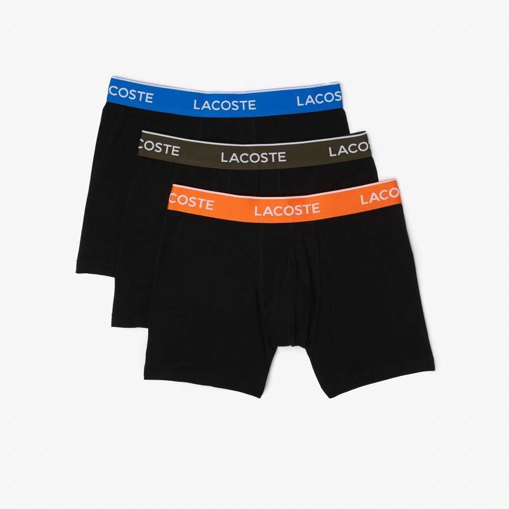 Lacoste Long Pamuklu Boksör Brief 3-Pack Siyah Turuncu Haki Yeşil Mavi | VL8637914