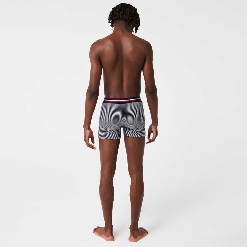 Lacoste Long Stretch Pamuklu Jersey Boksör Brief 3-Pack Lacivert Mavi Beyaz | WH2701943