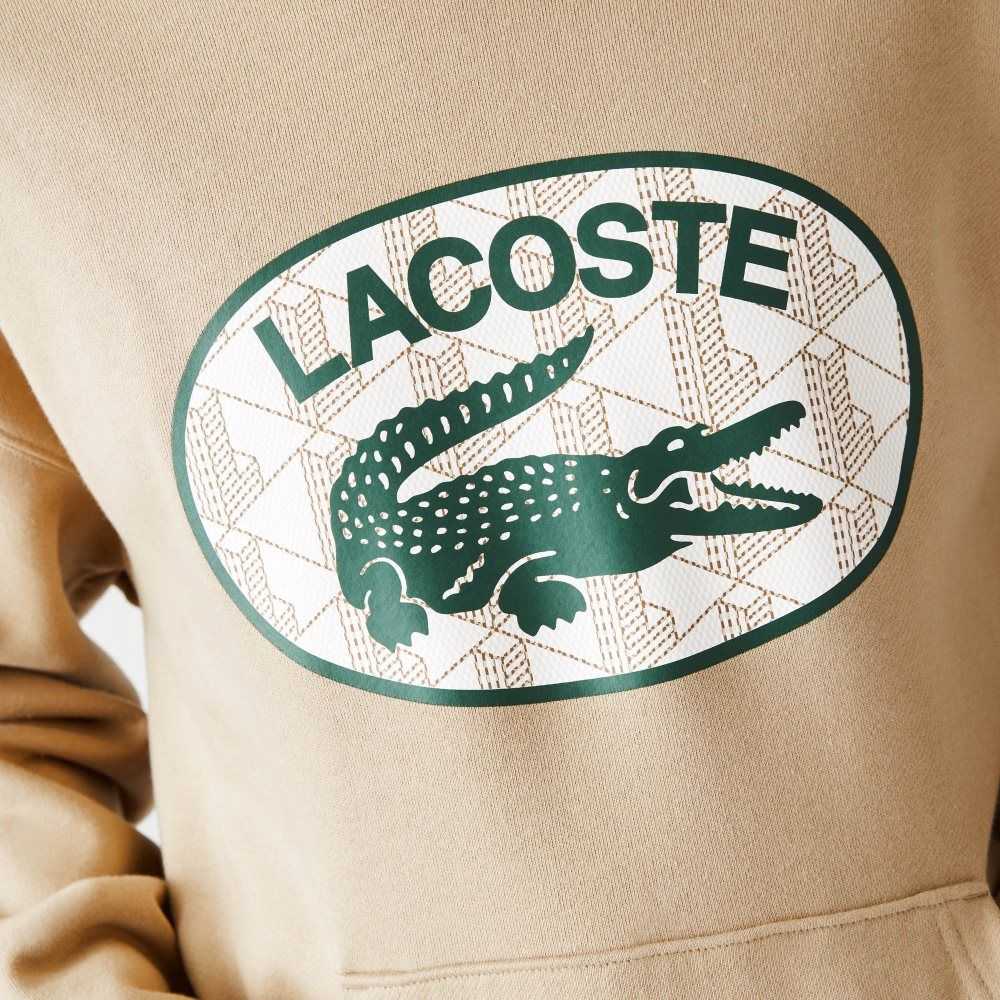 Lacoste Loose Fit Branded Monogram Kukuletalı Bej Rengi | EO3284079