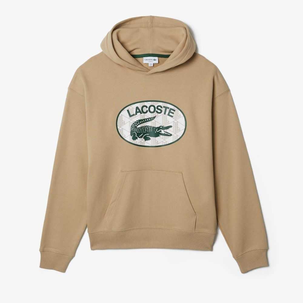 Lacoste Loose Fit Branded Monogram Kukuletalı Bej Rengi | EO3284079