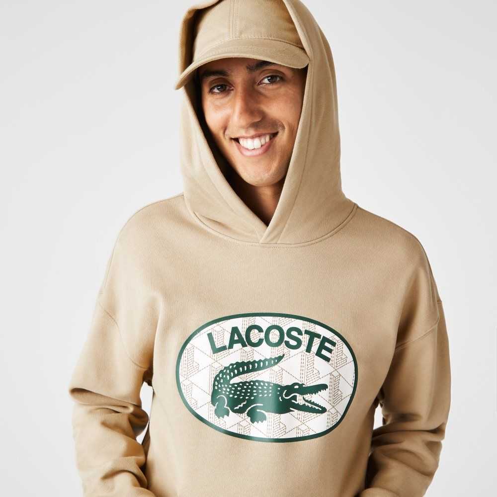 Lacoste Loose Fit Branded Monogram Kukuletalı Bej Rengi | EO3284079