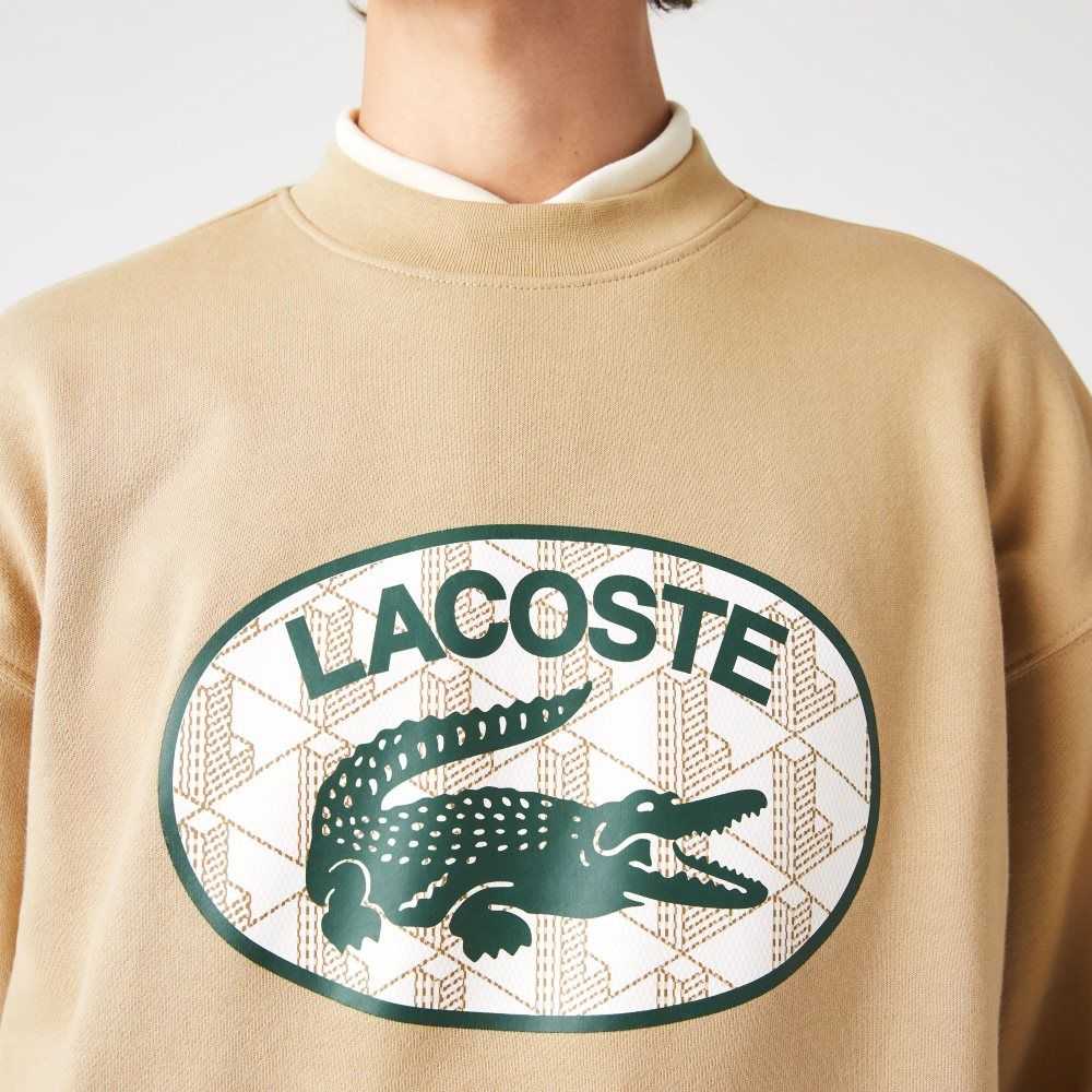 Lacoste Loose Fit Branded Monogram Print Bej Rengi | OX2983675