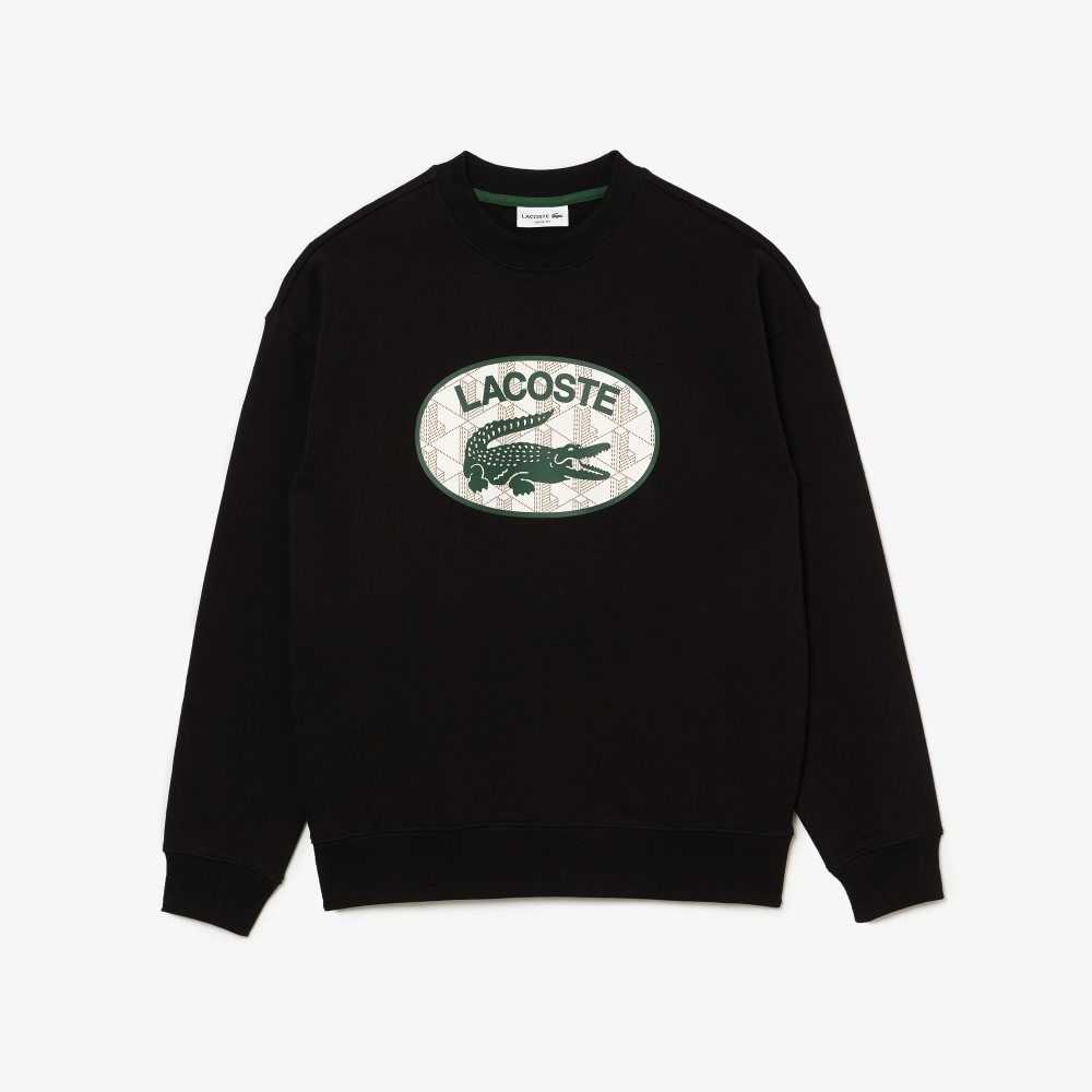 Lacoste Loose Fit Branded Monogram Print Siyah | PA0721468