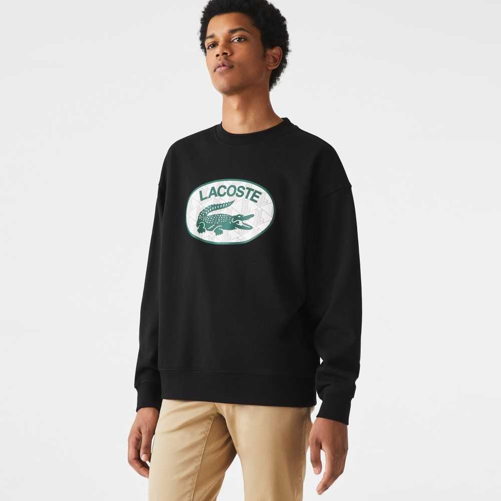 Lacoste Loose Fit Branded Monogram Print Siyah | PA0721468