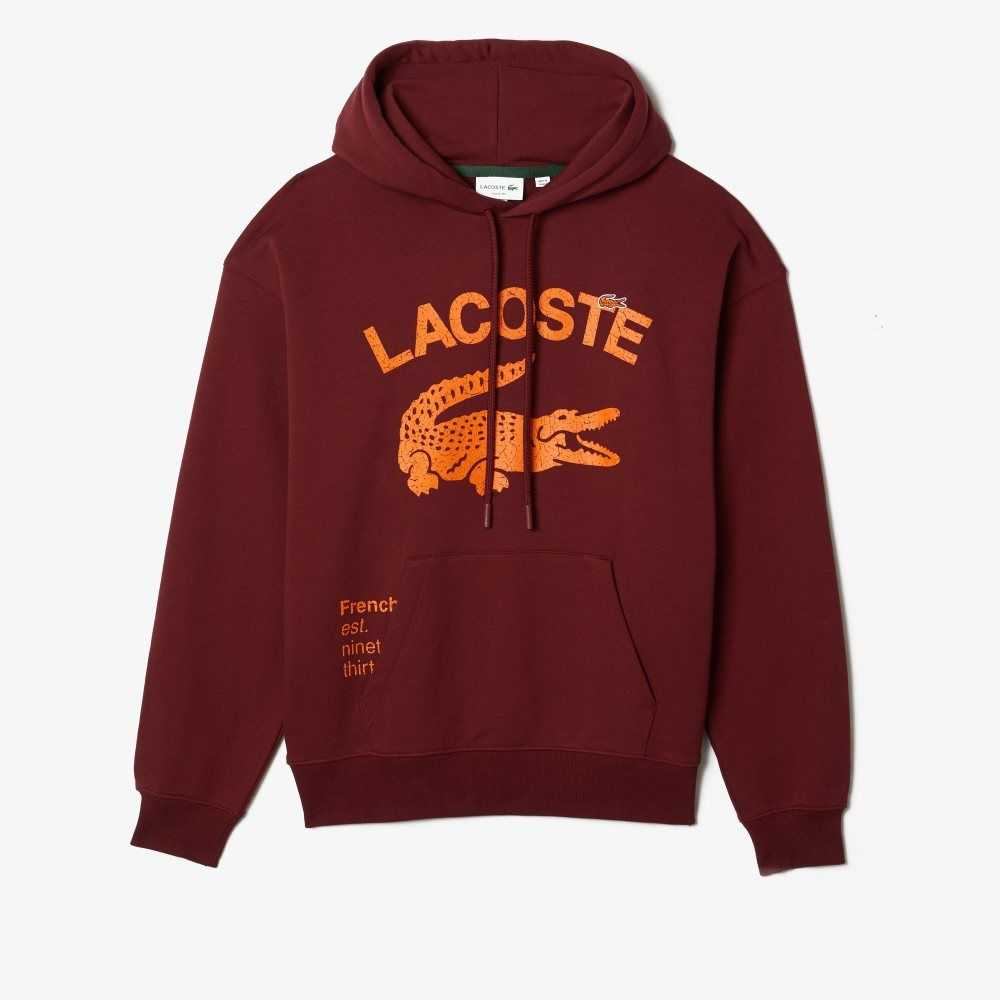 Lacoste Loose Fit Crocodile Kukuletalı Bordo | IY4012938