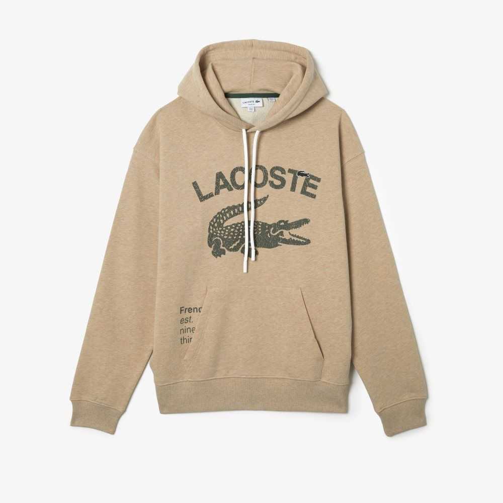 Lacoste Loose Fit Crocodile Kukuletalı Bej Rengi | UH3294687