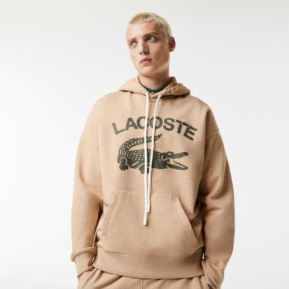 Lacoste Loose Fit Crocodile Kukuletalı Bej Rengi | UH3294687