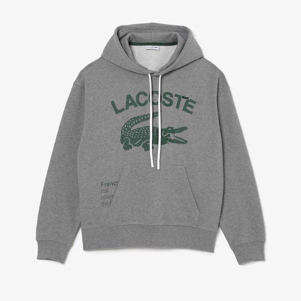 Lacoste Loose Fit Crocodile Kukuletalı Gri | LP4308162