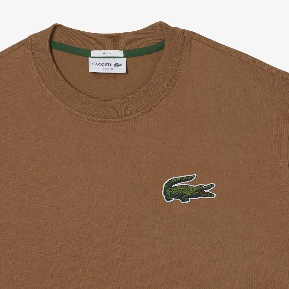 Lacoste Loose Fit Large Crocodile Organic Pamuklu Açık Kahverengi | EG6945207