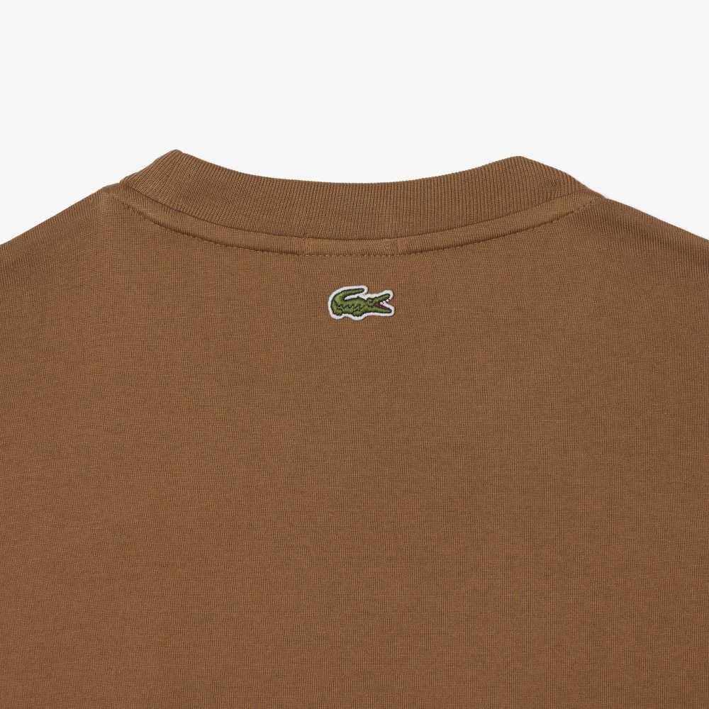 Lacoste Loose Fit Large Crocodile Organic Pamuklu Açık Kahverengi | EG6945207