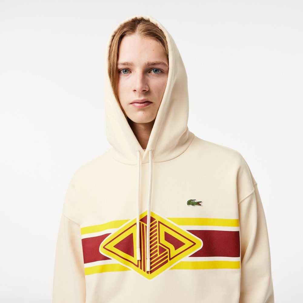 Lacoste Loose Fit Printed Hoodie Beyaz | EC3176089