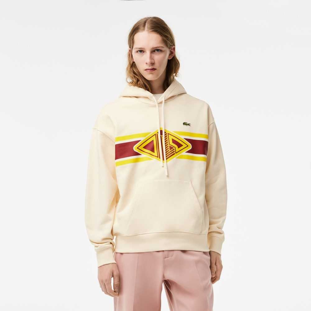 Lacoste Loose Fit Printed Hoodie Beyaz | EC3176089