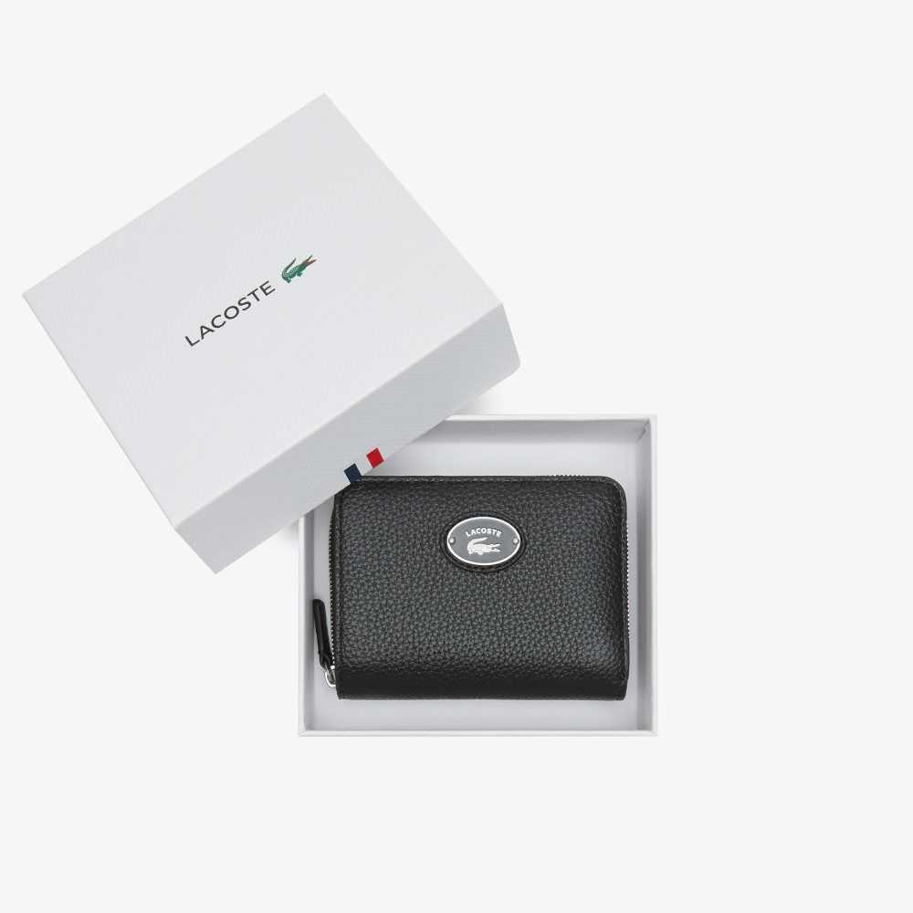 Lacoste Metal Plate Small Zip Wallet Siyah | VR6329571