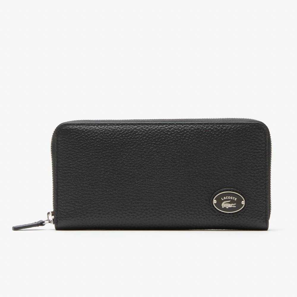 Lacoste Metal Plate Zip Wallet Siyah | LT9563420