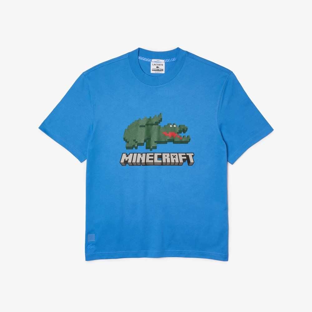 Lacoste Minecraft Print Organic Pamuklu T-Shirt Mavi | YB6780215