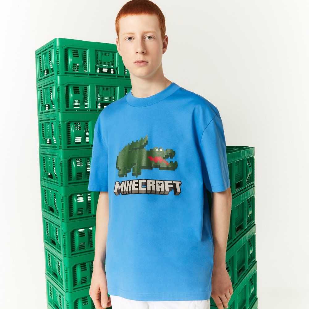 Lacoste Minecraft Print Organic Pamuklu T-Shirt Mavi | YB6780215