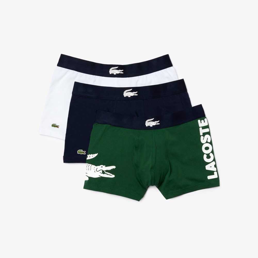 Lacoste Mismatched Stretch Pamuklu Trunk 3-Pack Yeşil Lacivert Mavi Beyaz | BU5237904