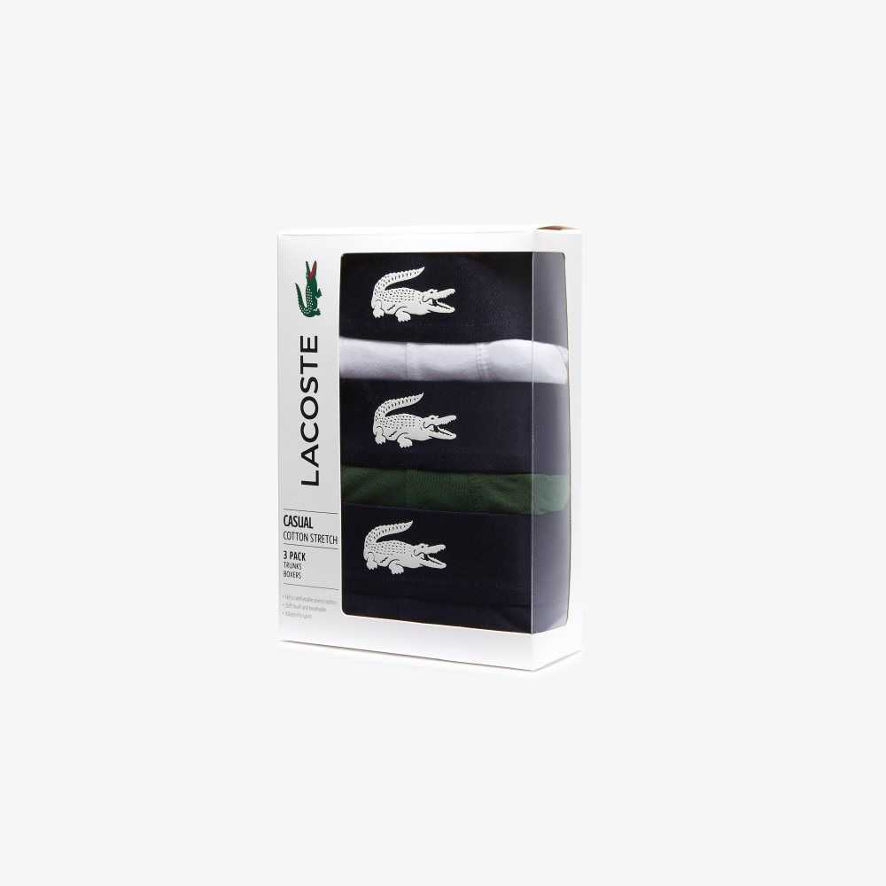 Lacoste Mismatched Stretch Pamuklu Trunk 3-Pack Yeşil Lacivert Mavi Beyaz | BU5237904