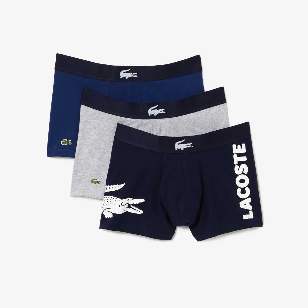 Lacoste Mismatched Stretch Pamuklu Trunk 3-Pack Lacivert Mavi Beyaz Gri Lacivert Mavi | MH7462081