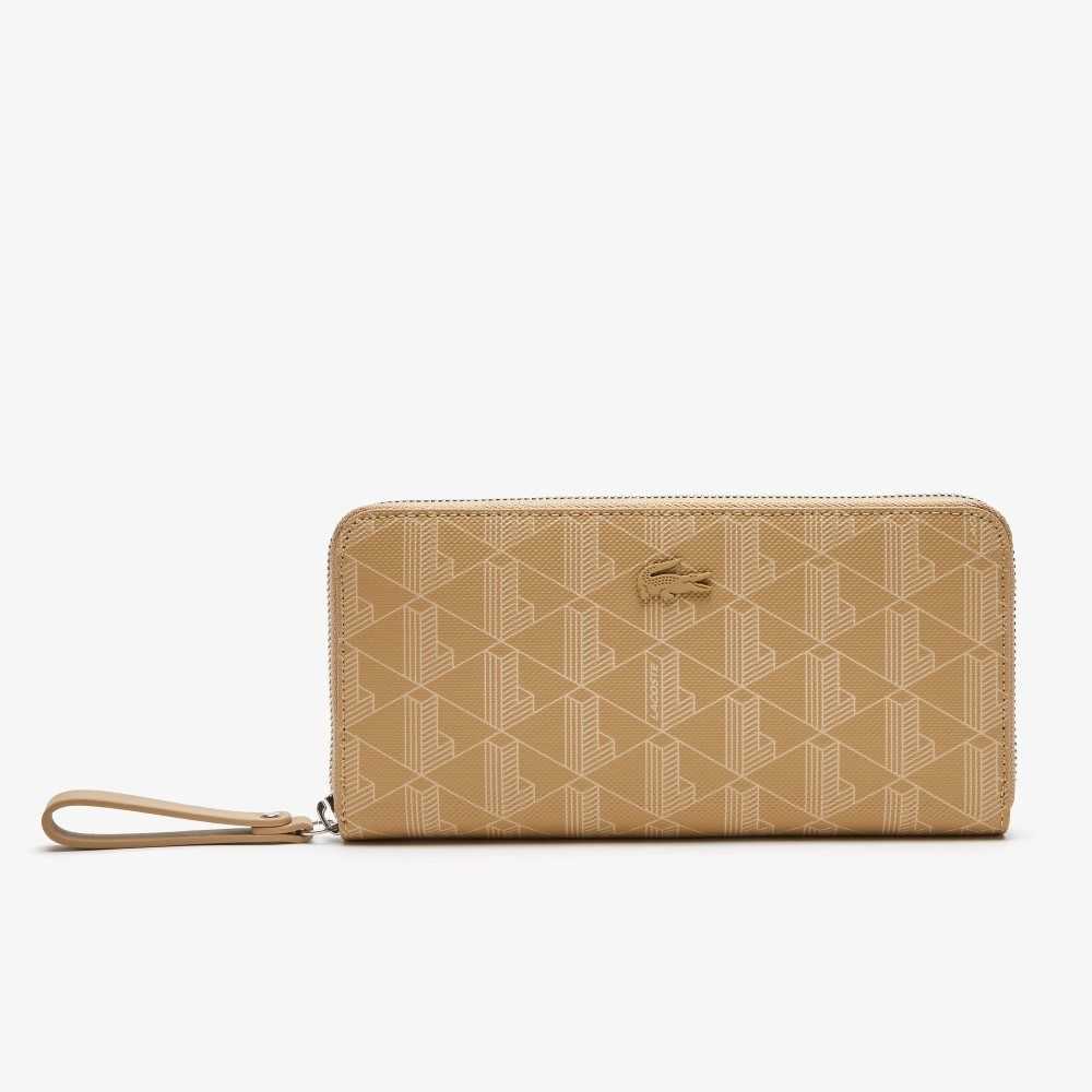 Lacoste Monogram Print Zip Wallet Bej Rengi | NU1036297