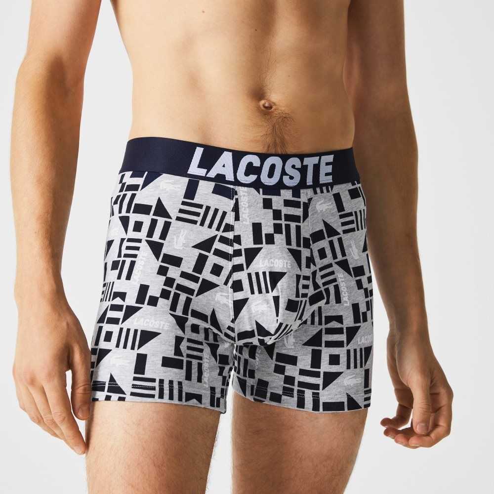 Lacoste Nautical Print Boksör Brief 3-Pack Gri Lacivert Mavi Beyaz | AJ0978135