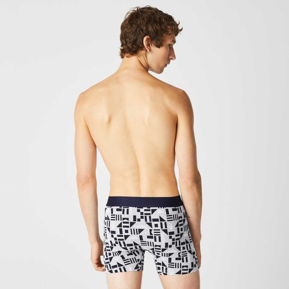 Lacoste Nautical Print Boksör Brief 3-Pack Gri Lacivert Mavi Beyaz | AJ0978135