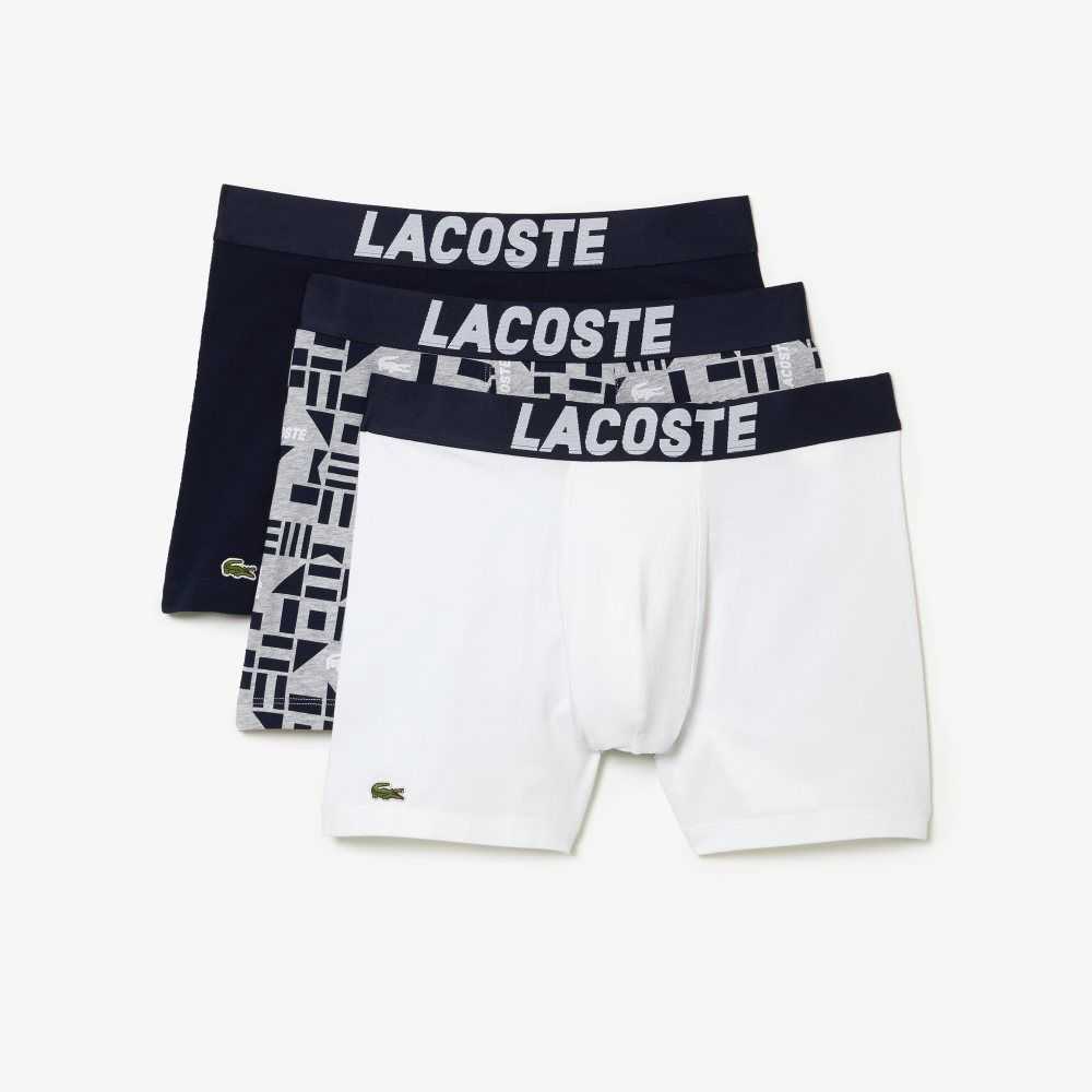 Lacoste Nautical Print Boksör Brief 3-Pack Gri Lacivert Mavi Beyaz | AJ0978135