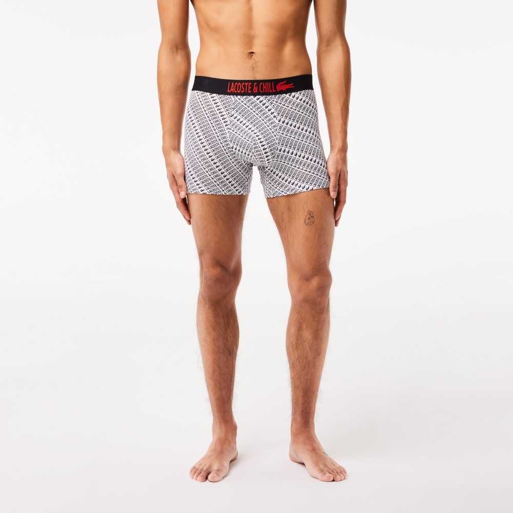 Lacoste Netflix Jersey Boxers Beyaz Siyah | GS1876394