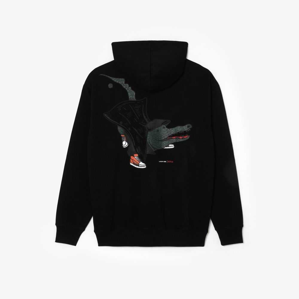 Lacoste Netflix Loose Fit Hoodie Siyah | LW3259046