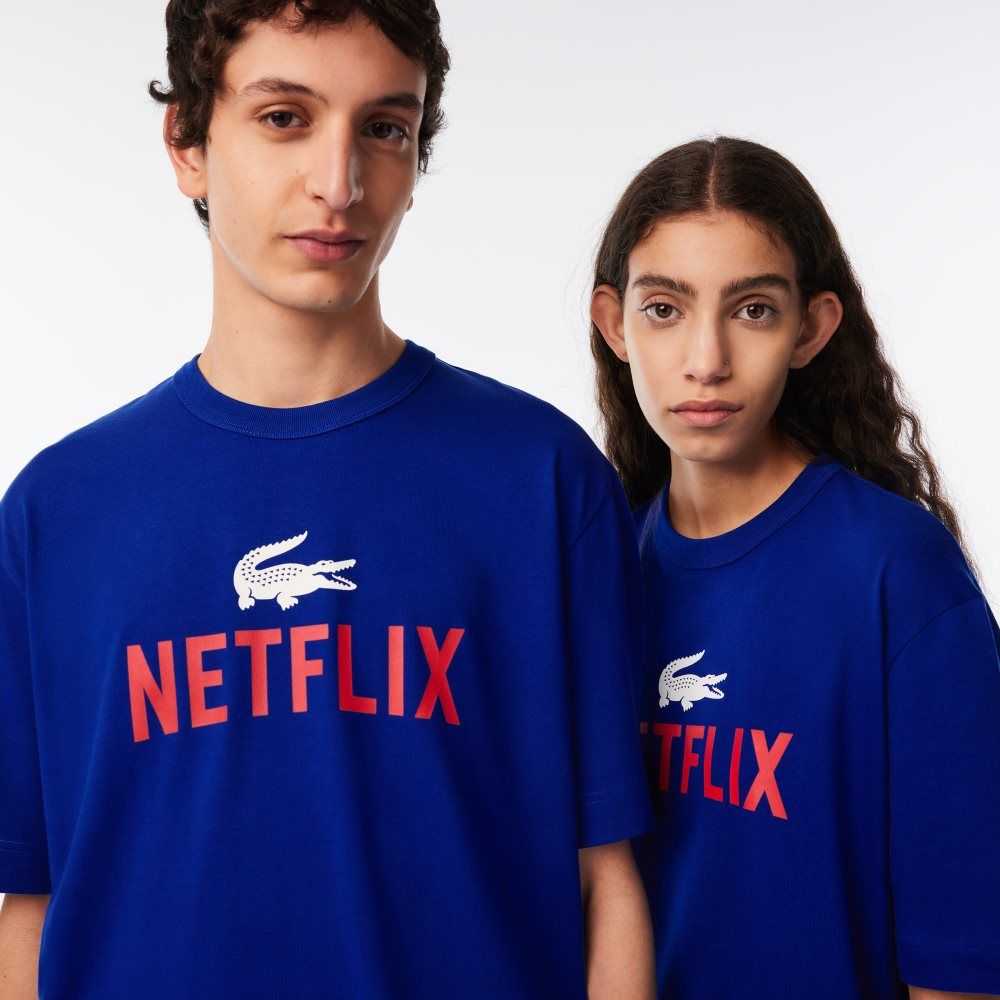 Lacoste Netflix Loose Fit Organic Pamuklu Mavi | QL4619725