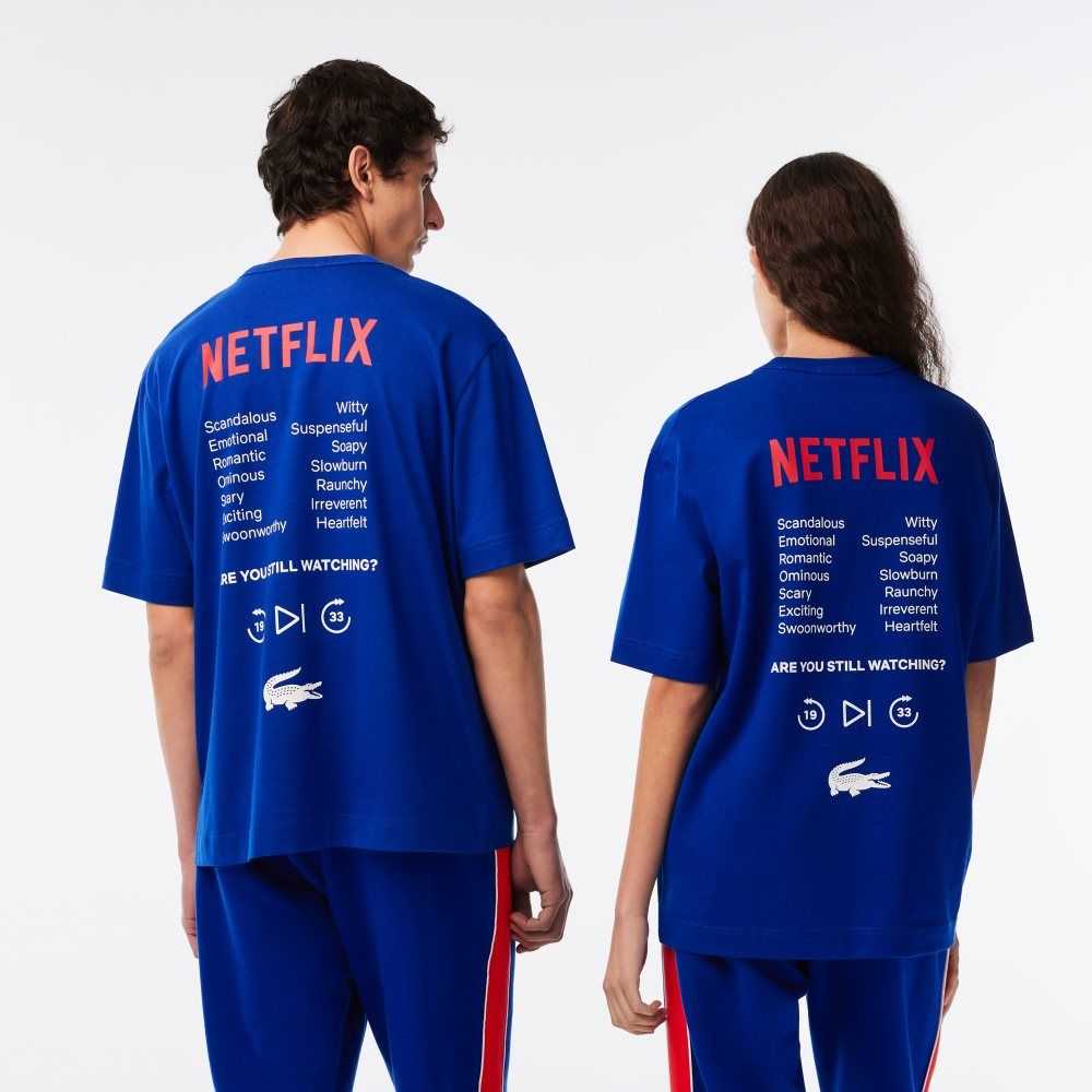 Lacoste Netflix Loose Fit Organic Pamuklu Mavi | QL4619725