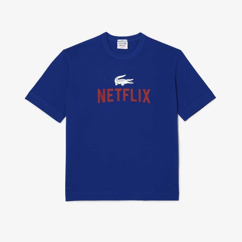 Lacoste Netflix Loose Fit Organic Pamuklu Mavi | QL4619725