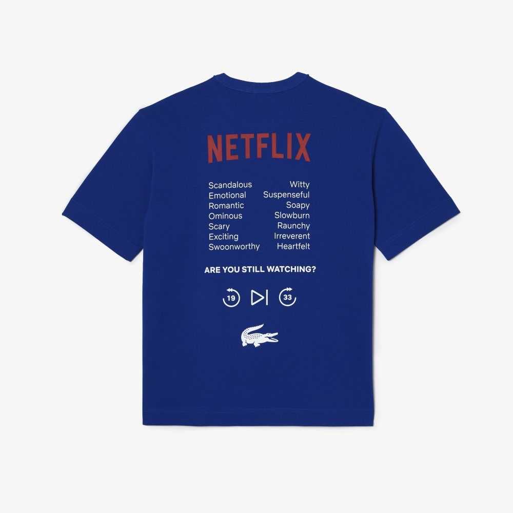 Lacoste Netflix Loose Fit Organic Pamuklu Mavi | QL4619725