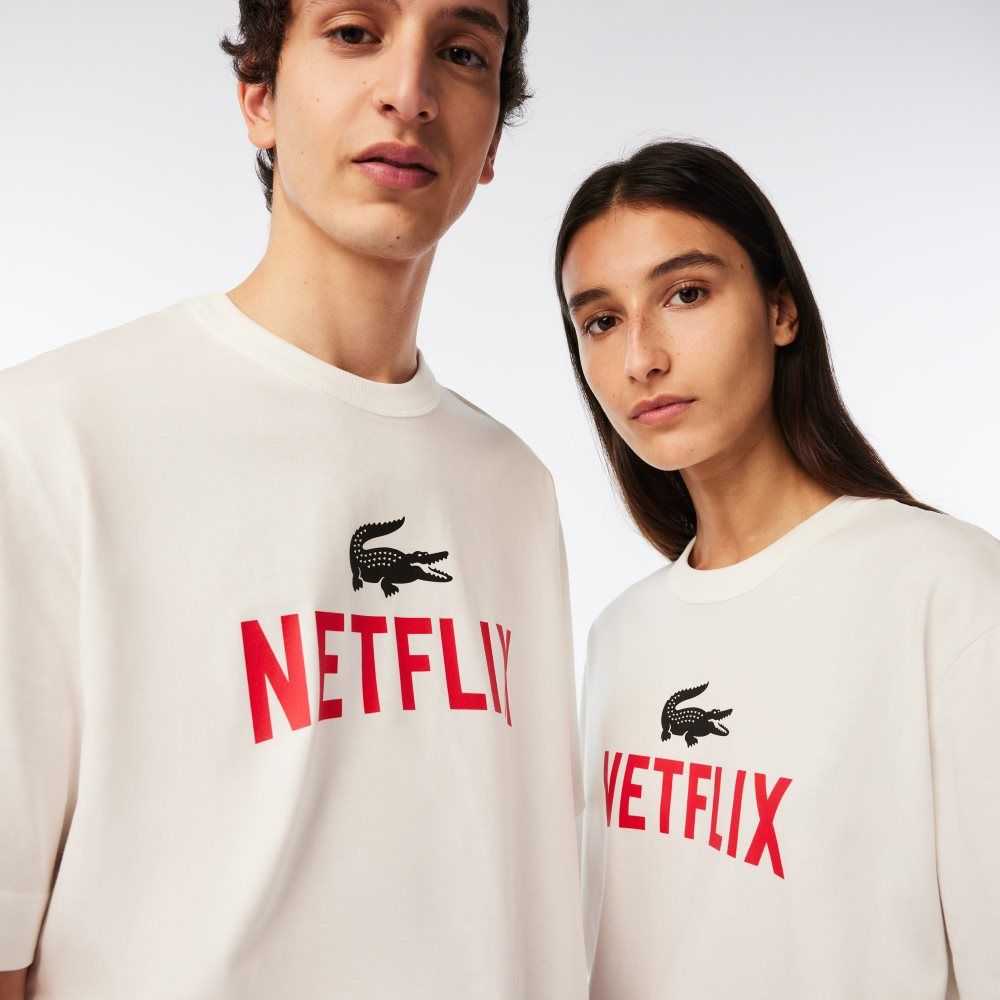 Lacoste Netflix Loose Fit Organic Pamuklu Beyaz | ZM9845602