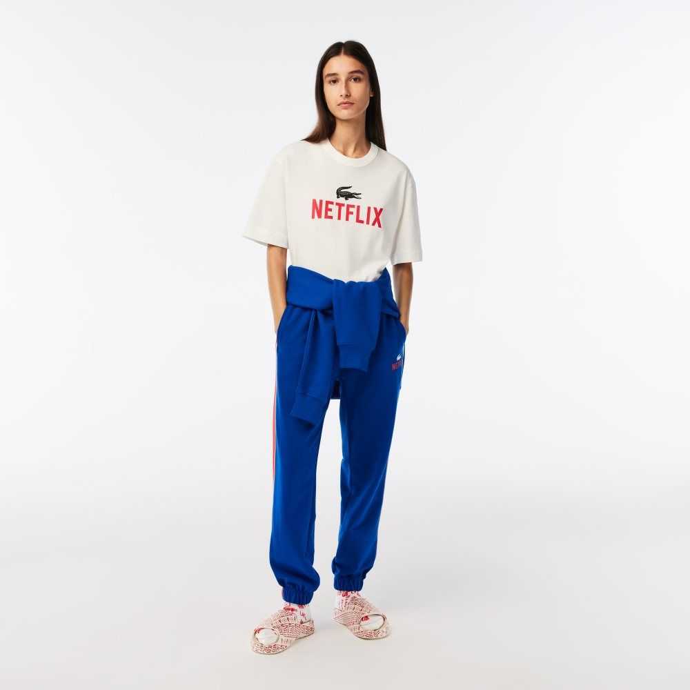 Lacoste Netflix Loose Fit Organic Pamuklu Beyaz | ZM9845602