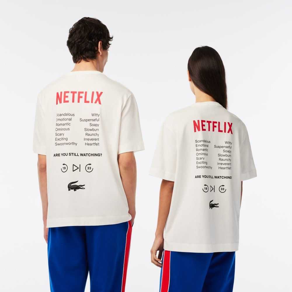 Lacoste Netflix Loose Fit Organic Pamuklu Beyaz | ZM9845602