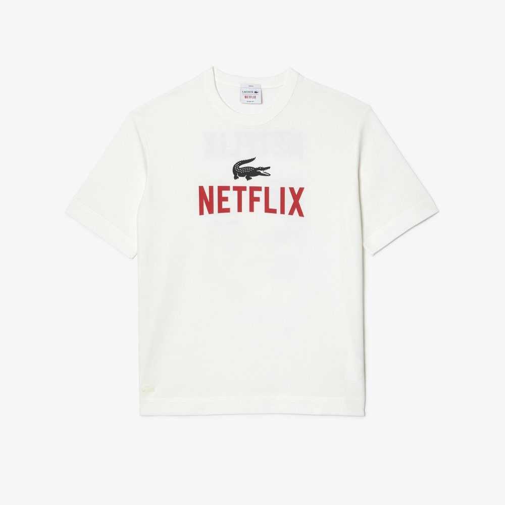 Lacoste Netflix Loose Fit Organic Pamuklu Beyaz | ZM9845602