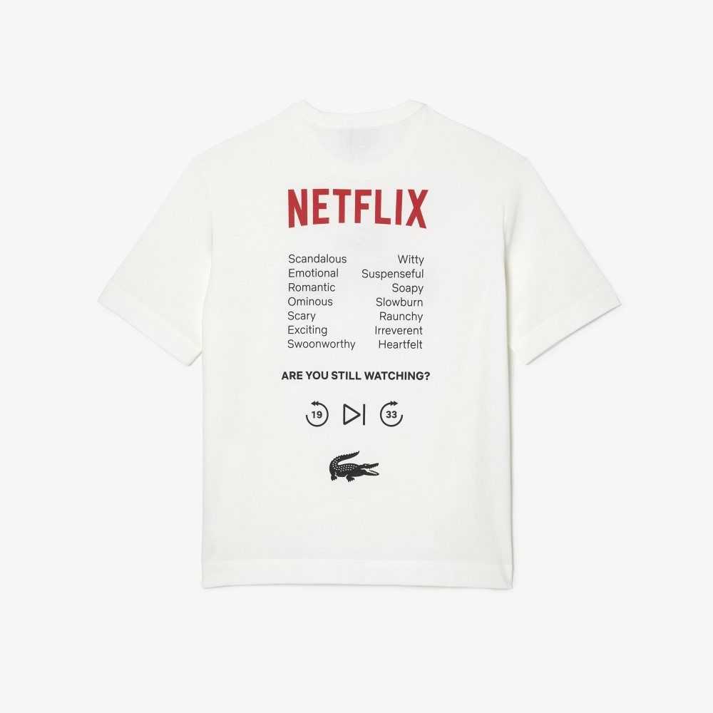 Lacoste Netflix Loose Fit Organic Pamuklu Beyaz | ZM9845602