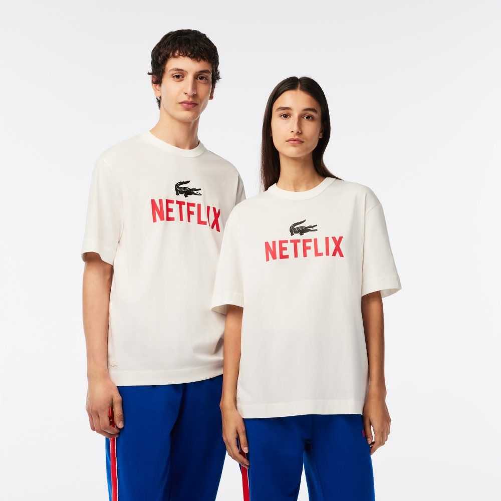 Lacoste Netflix Loose Fit Organic Pamuklu Beyaz | ZM9845602