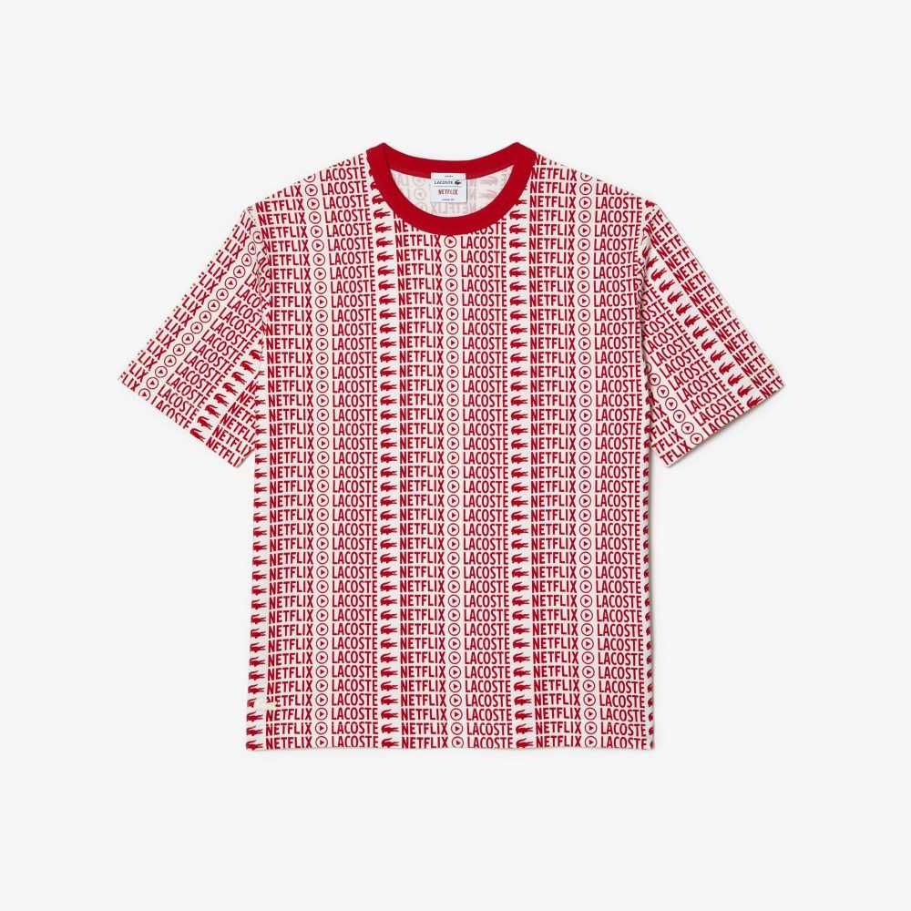 Lacoste Netflix Loose Fit Printed Beyaz Kırmızı | IS0492653