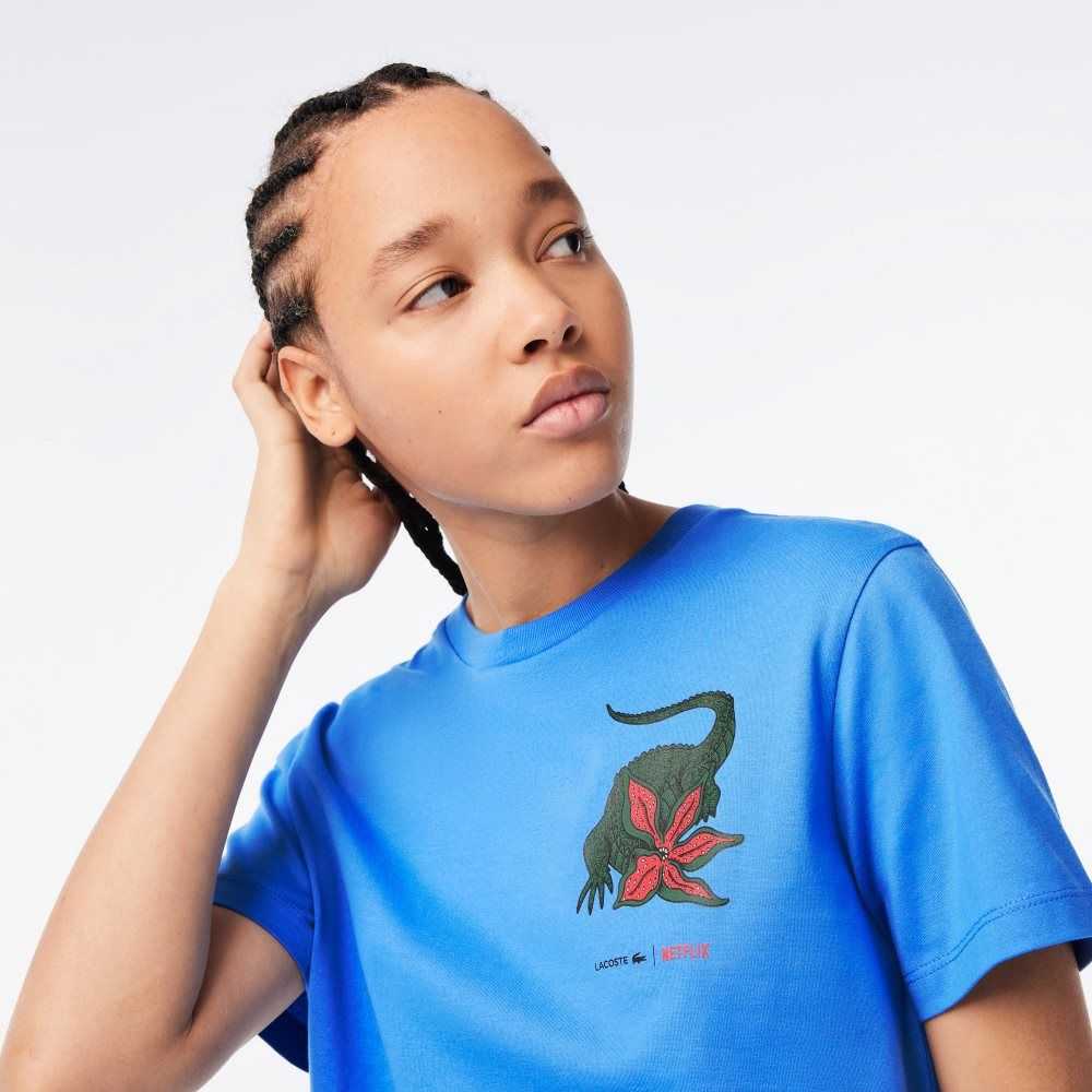 Lacoste Netflix Organic Pamuklu Jersey T-Shirt Mavi | NM4207951